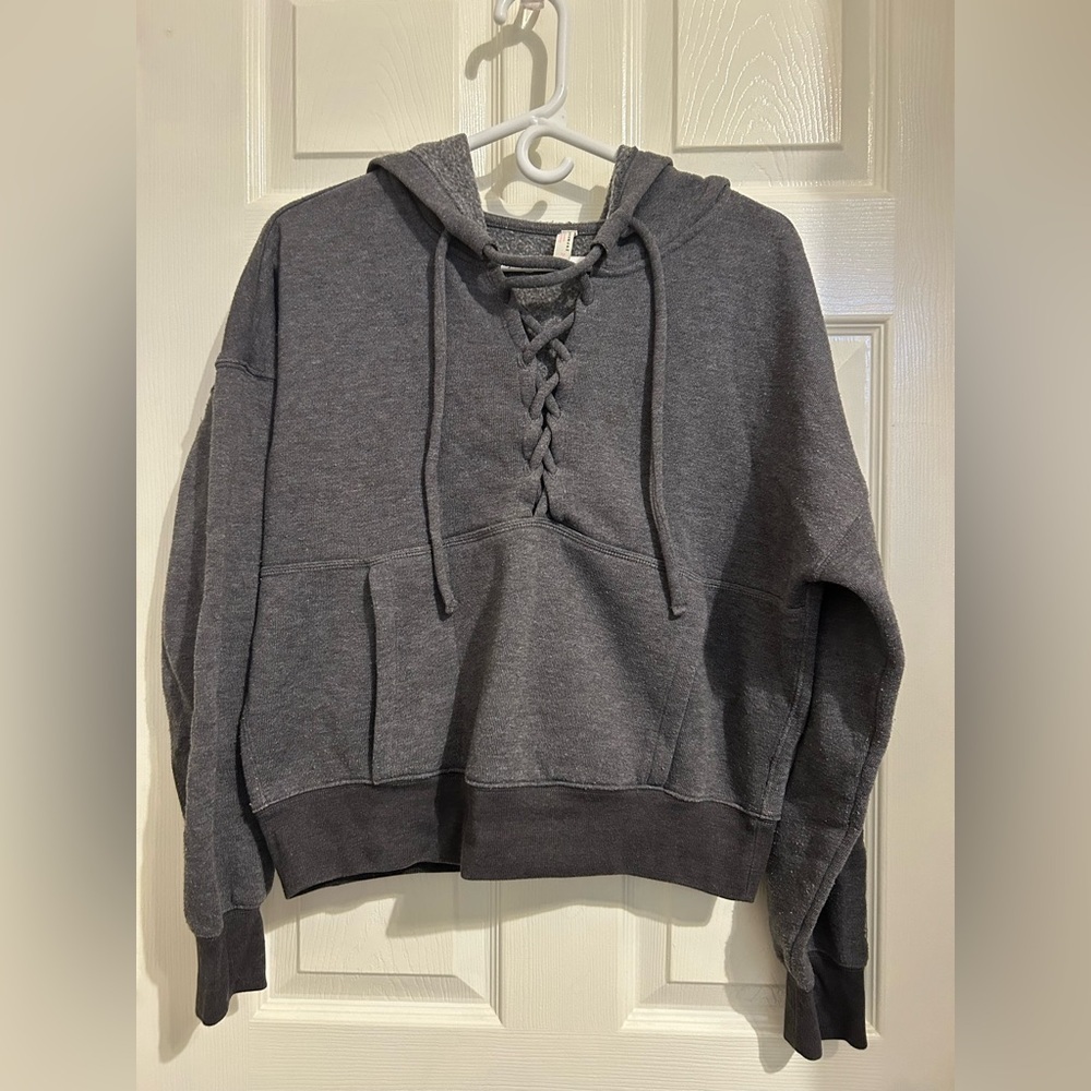 Free people movement believer hoodie Women's Lace-Up Gray sweatshirt small - Picture 3 of 8